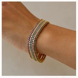 LISA GOZLAN THE CLASSIC 2MM TENNIS BRACELET GOLD AQUA